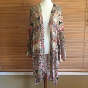 Macy & Taylor Vibrant Pattern Long Open Kimono